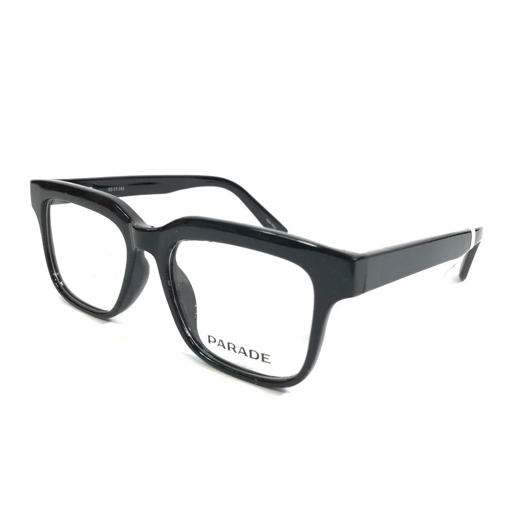 Parade Eyeglasses Frames 1814 BLACK Polished Square Full Rim 52-17-143